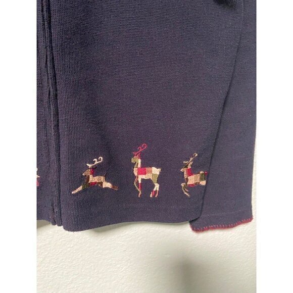 Vintage Christopher and Banks Women's Holiday Navy Blue Zip Up‎ Sweater Medium - Picture 4 of 7